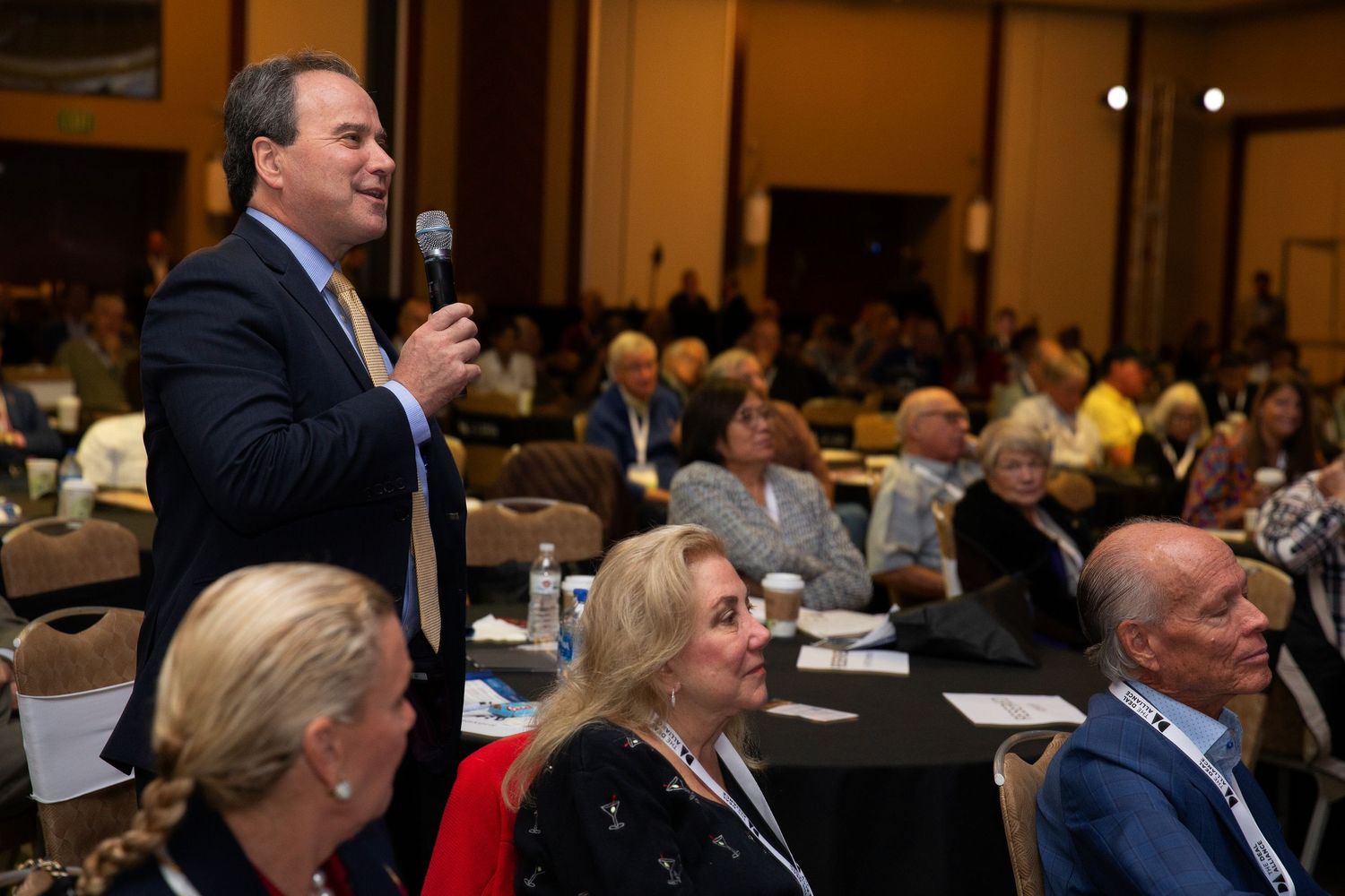 A man speaks during a conference in Sarasota, Fl.