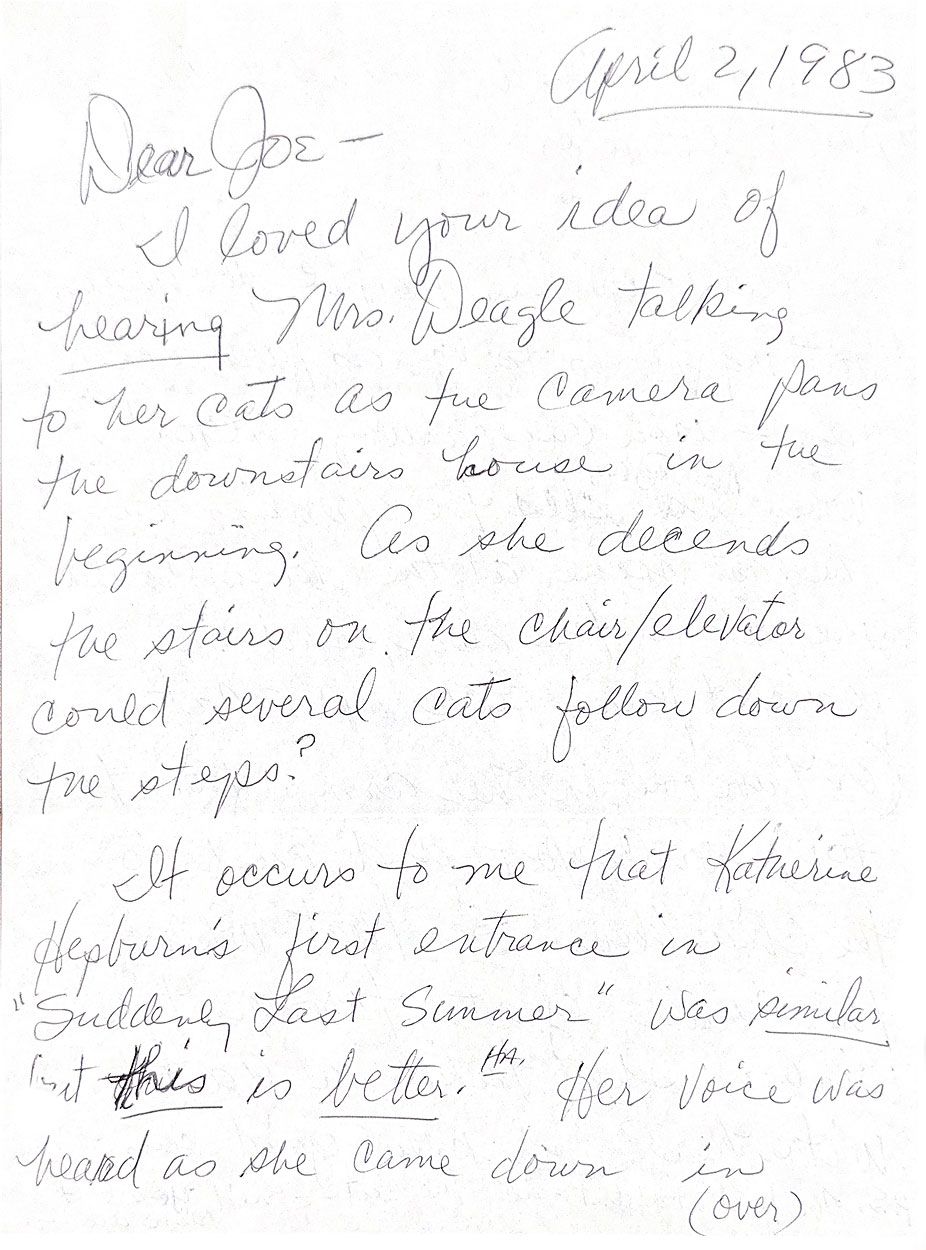 Letter to director Joe Dante from Polly Holliday about her role in Gremlins (1984)