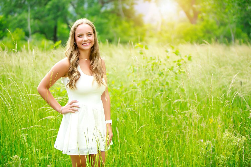 Summer scene with grass and sunlight creating warm, natural outdoor setting.