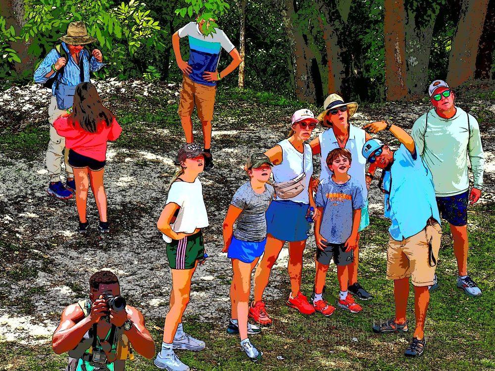 Neo-pictoralism photo of tourists learning about Mayan ruins