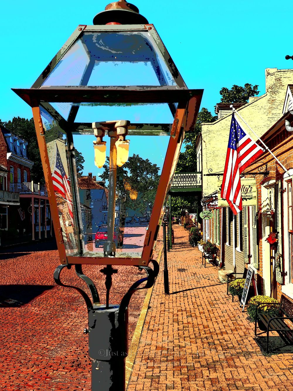 Neo-pictoralism photo of lampost on Historic Main Street in Saint Charles, Missouri.