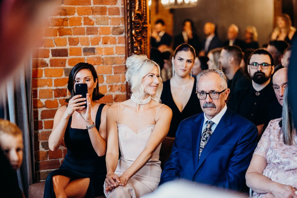 Emotional first look between bride and groom before ceremony