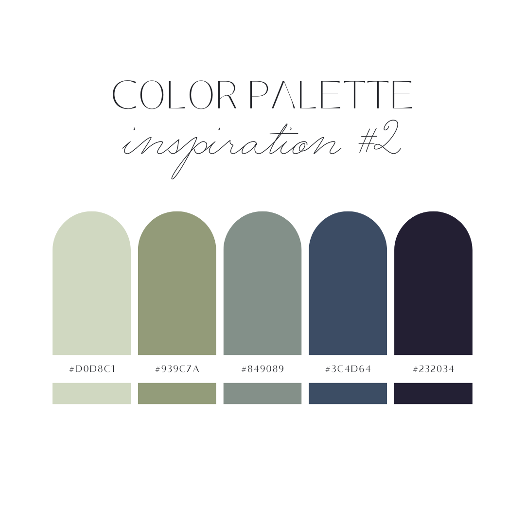 A minimalist color palette featuring cool tones transitioning from sage green to navy blue.