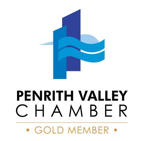 Blue corporate logos for Penrith Valley Chamber showing gold member status.