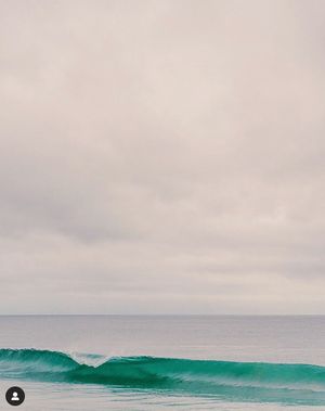 Turquoise ocean wave cresting in gentle surf under an overcast sky.