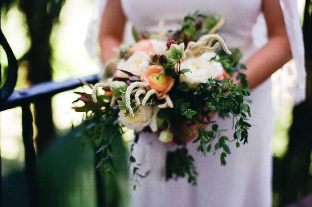 Bridal bouquet on 35mm film close up photo