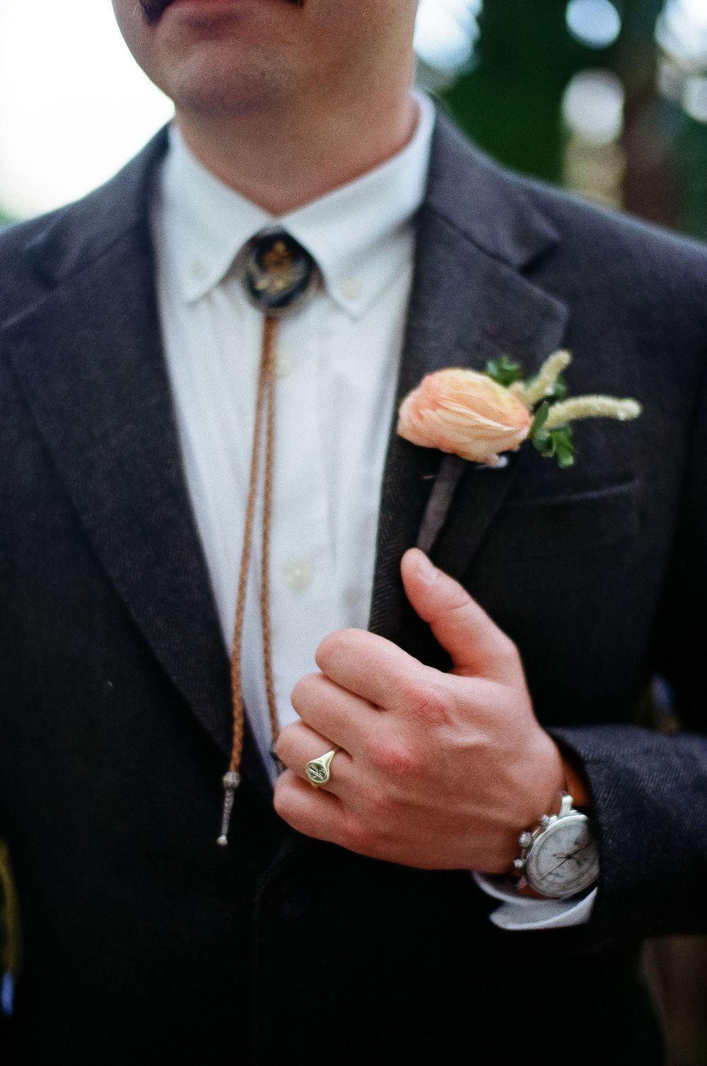Groom shows off bolero tie for wedding in Santa Barbara