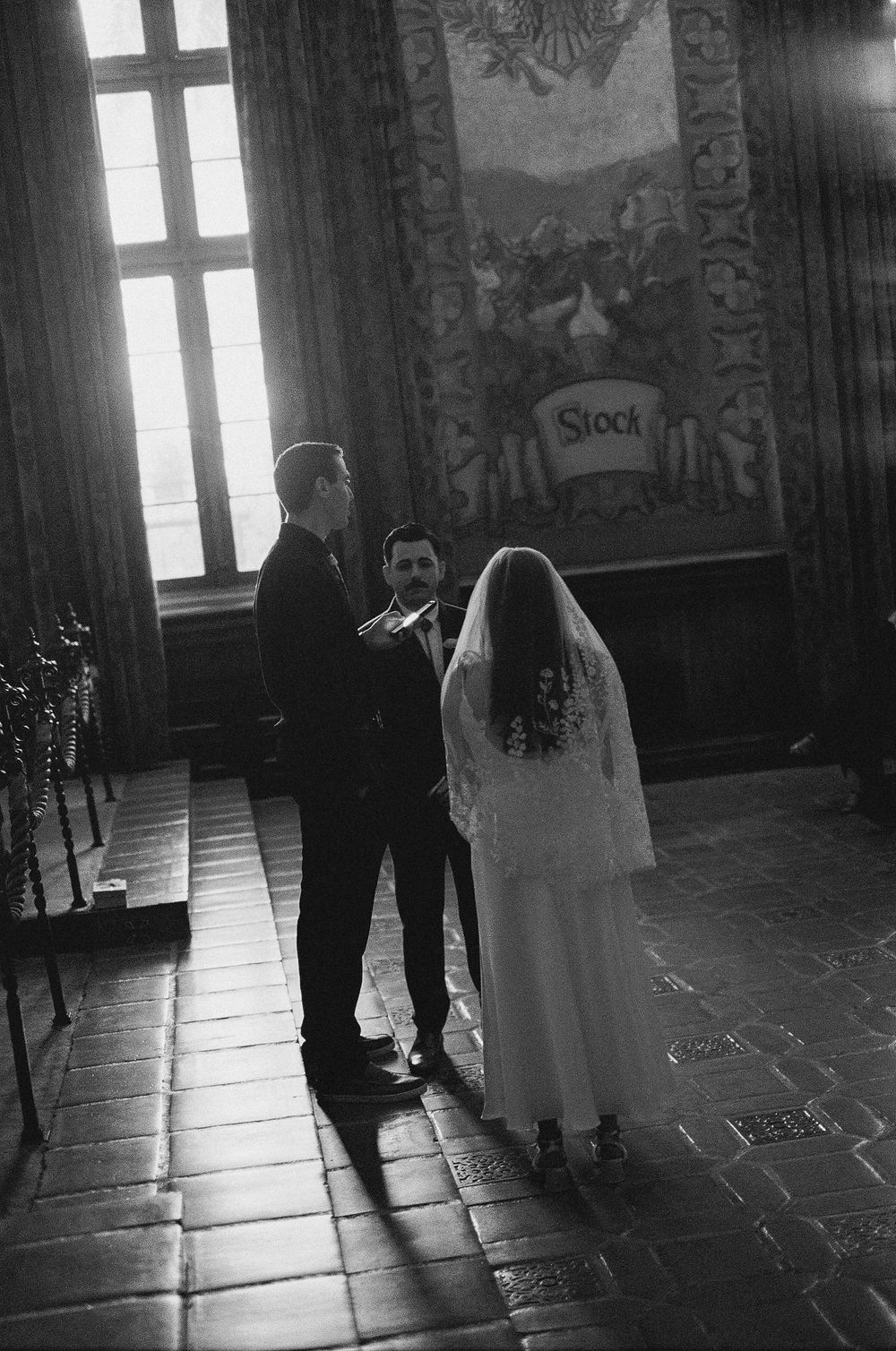 35mm film black and white photo of the mural room ceremony