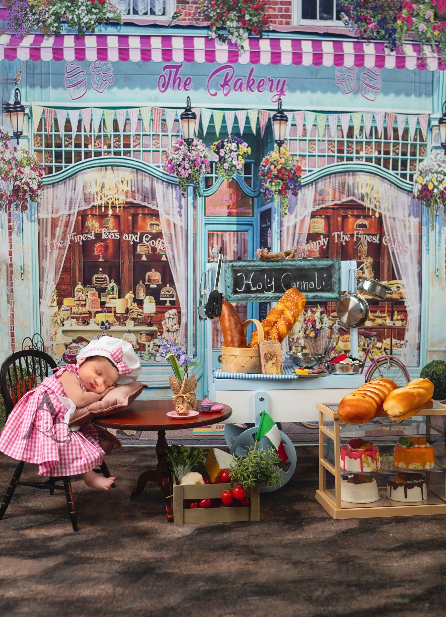 Newborn Baby Posing in bakery