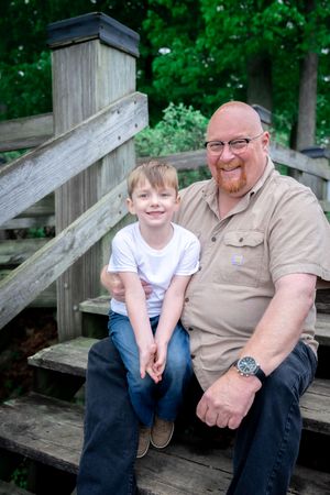 A series of candid moments showing two people sitting and laughing together on wooden steps in a green outdoor setting.