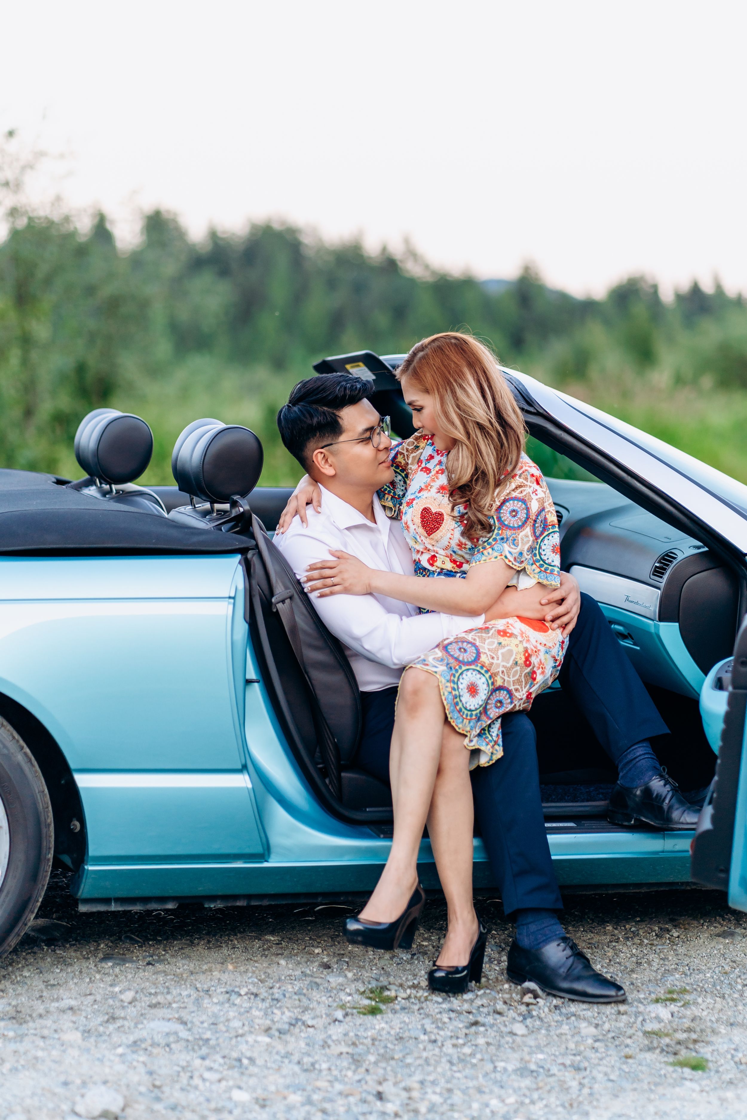 pitt lake vintage car couple engagement photographer