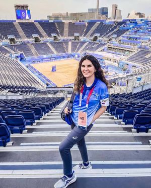 A photo of Brenna in the Beach Volleyball stadium at the Tokyo 2020 Summer Olympics