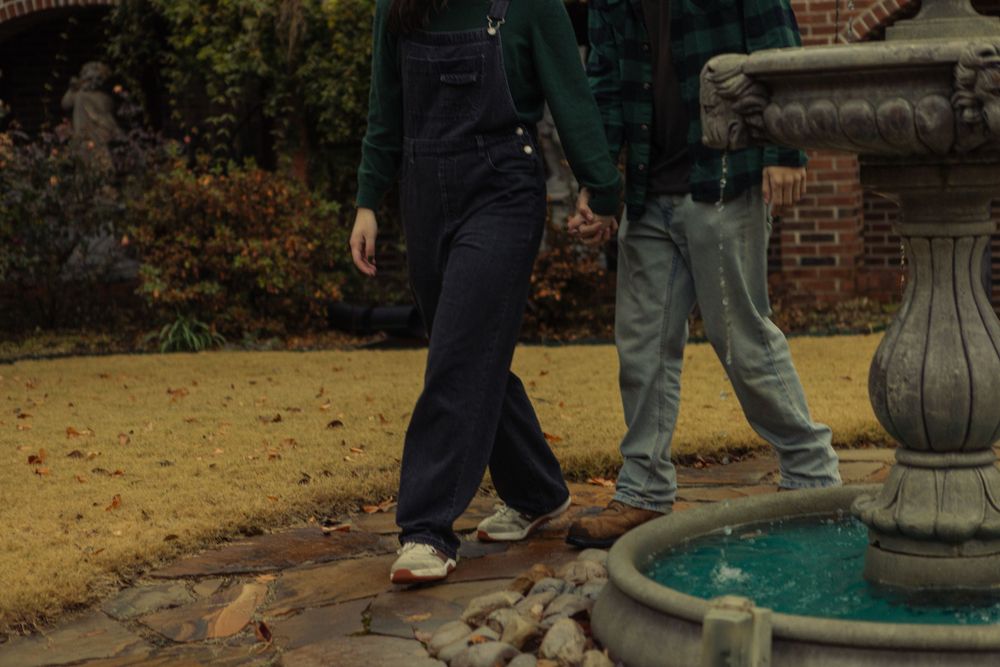 At the fountain couple