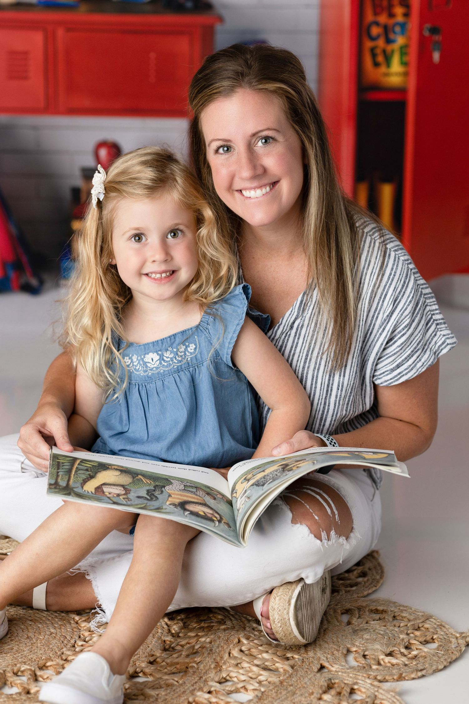 Reading time in classroom with books and educational materials.