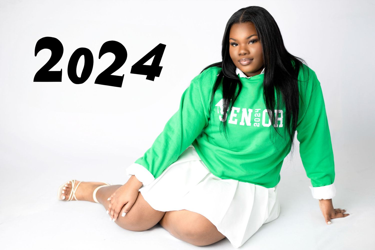 Fashion photo series with person in bright green athletic wear against white background.
