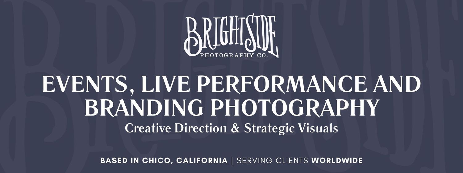 Photography business header image with text overlay on green nature background.