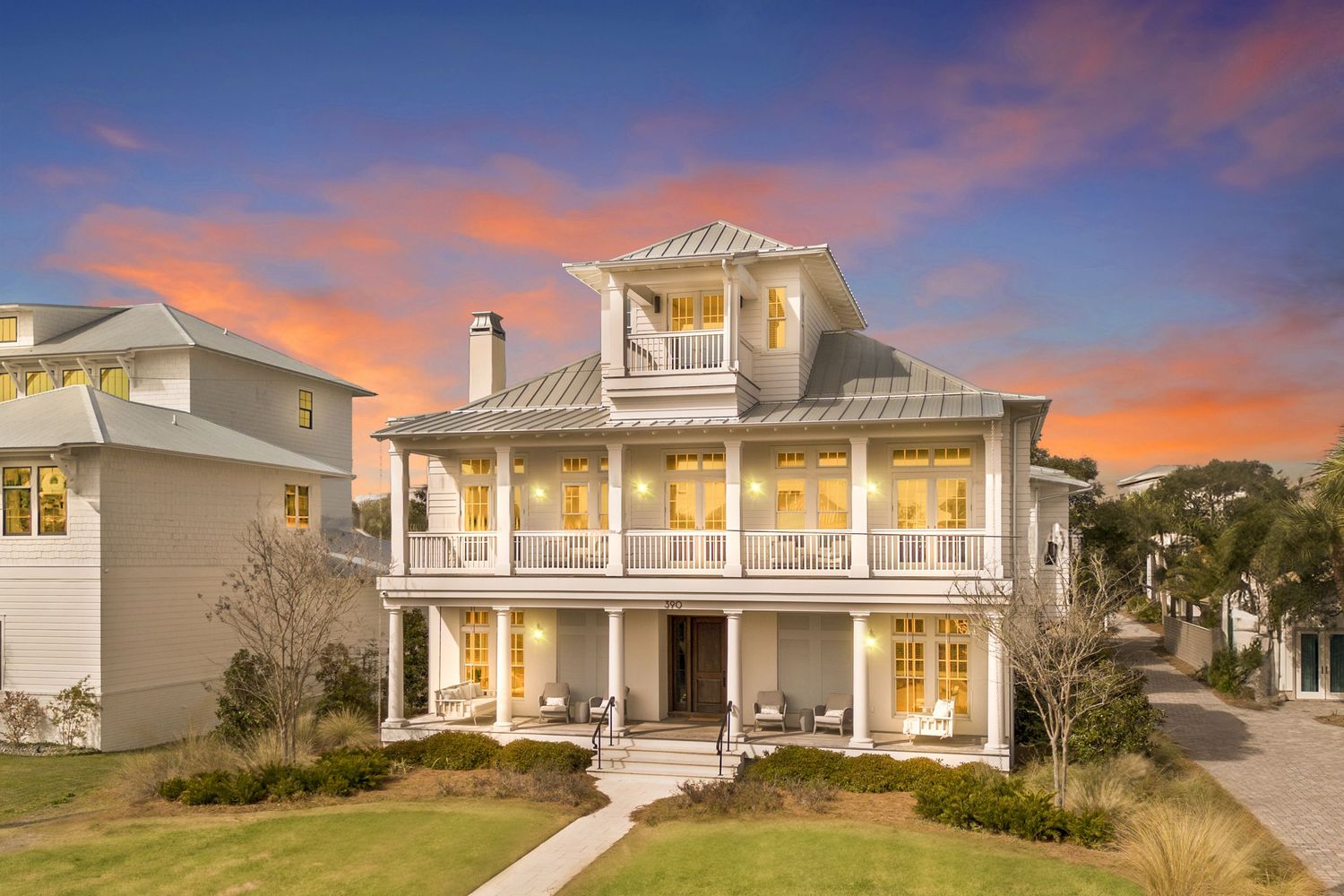 Stunning aerial view of a coastal home in 30A FL, captured by drone photography