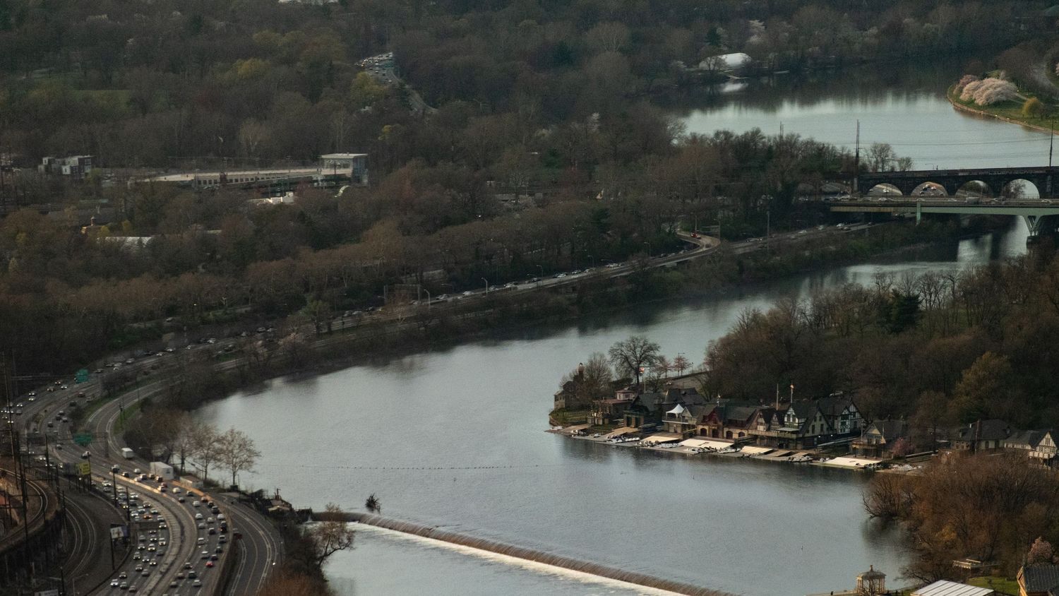 A shot of the Schuylkill River from above