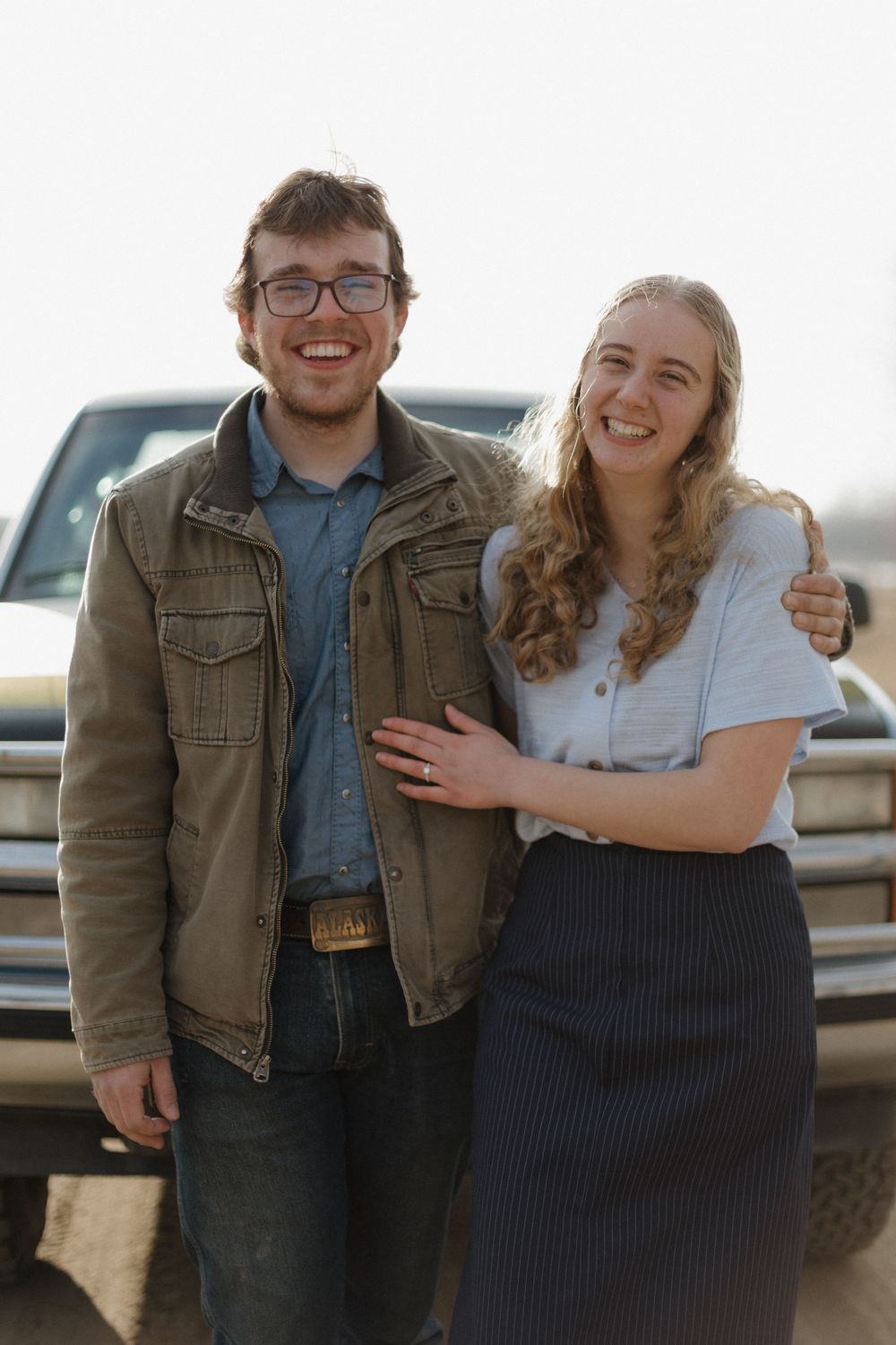 engagement photo with truck