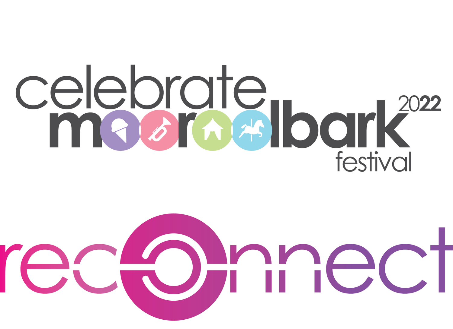 Celebrate Mooroolbark 2022 Festival logo with reconnect tagline in pink and grey design.