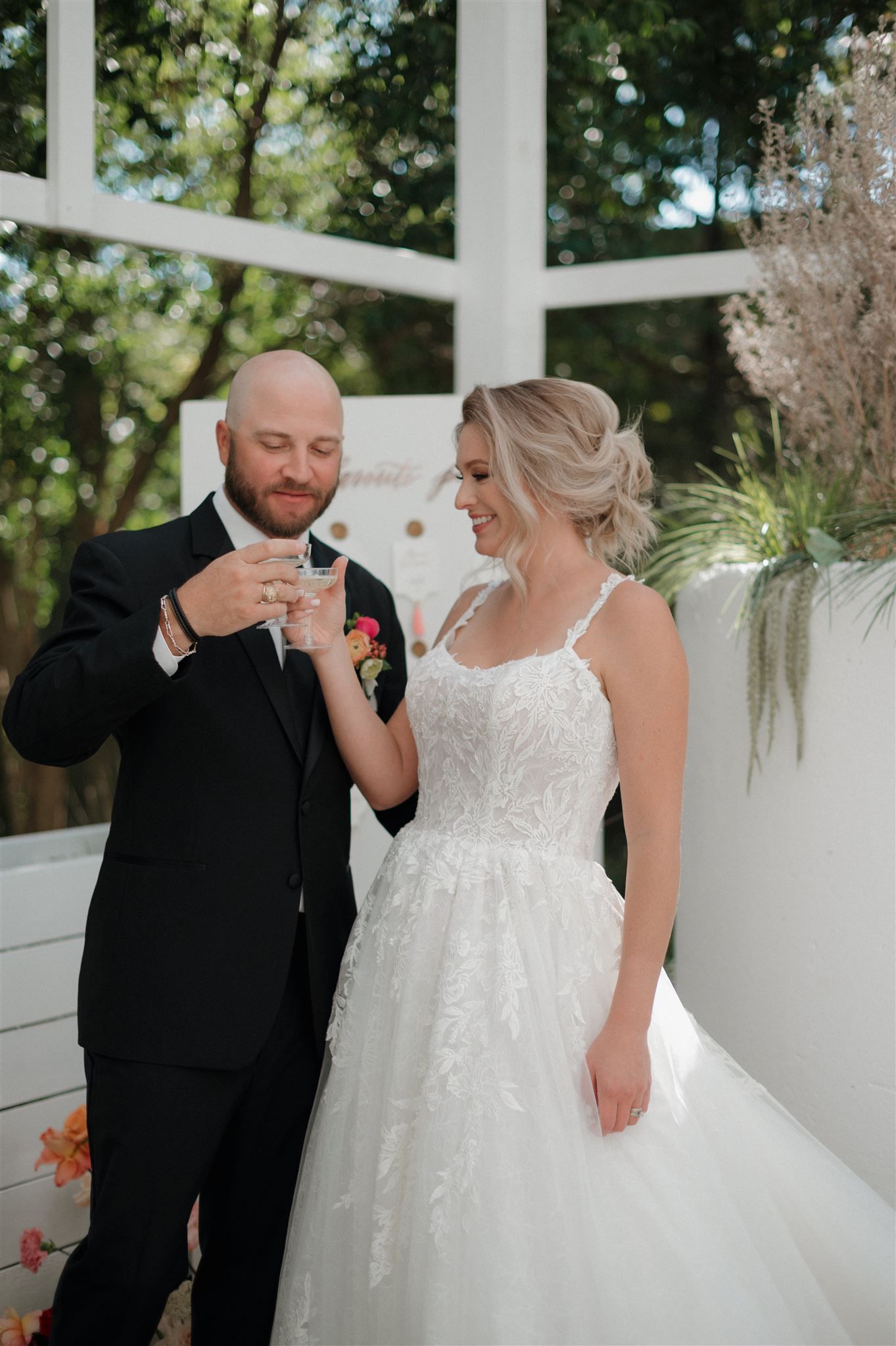 Bride and groom at The Juliana wedding venue in Houston, Tx.