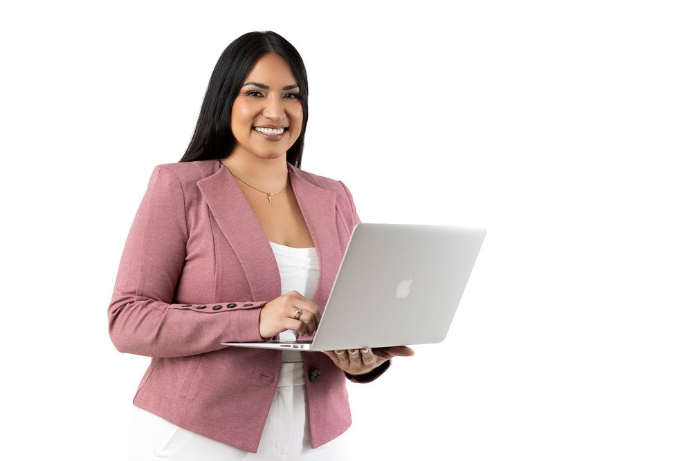 Business woman in white background professional attire in miami