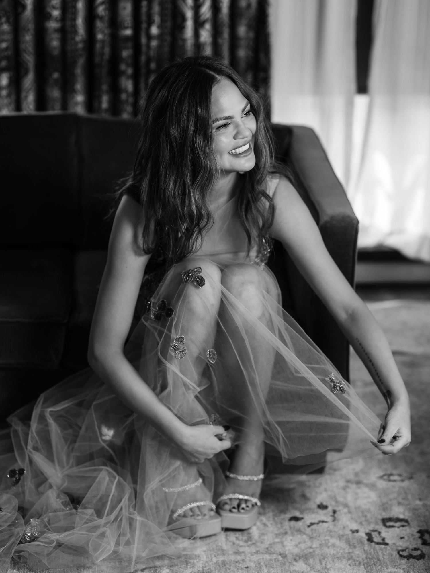 Chrissy Teigen black and white portrait