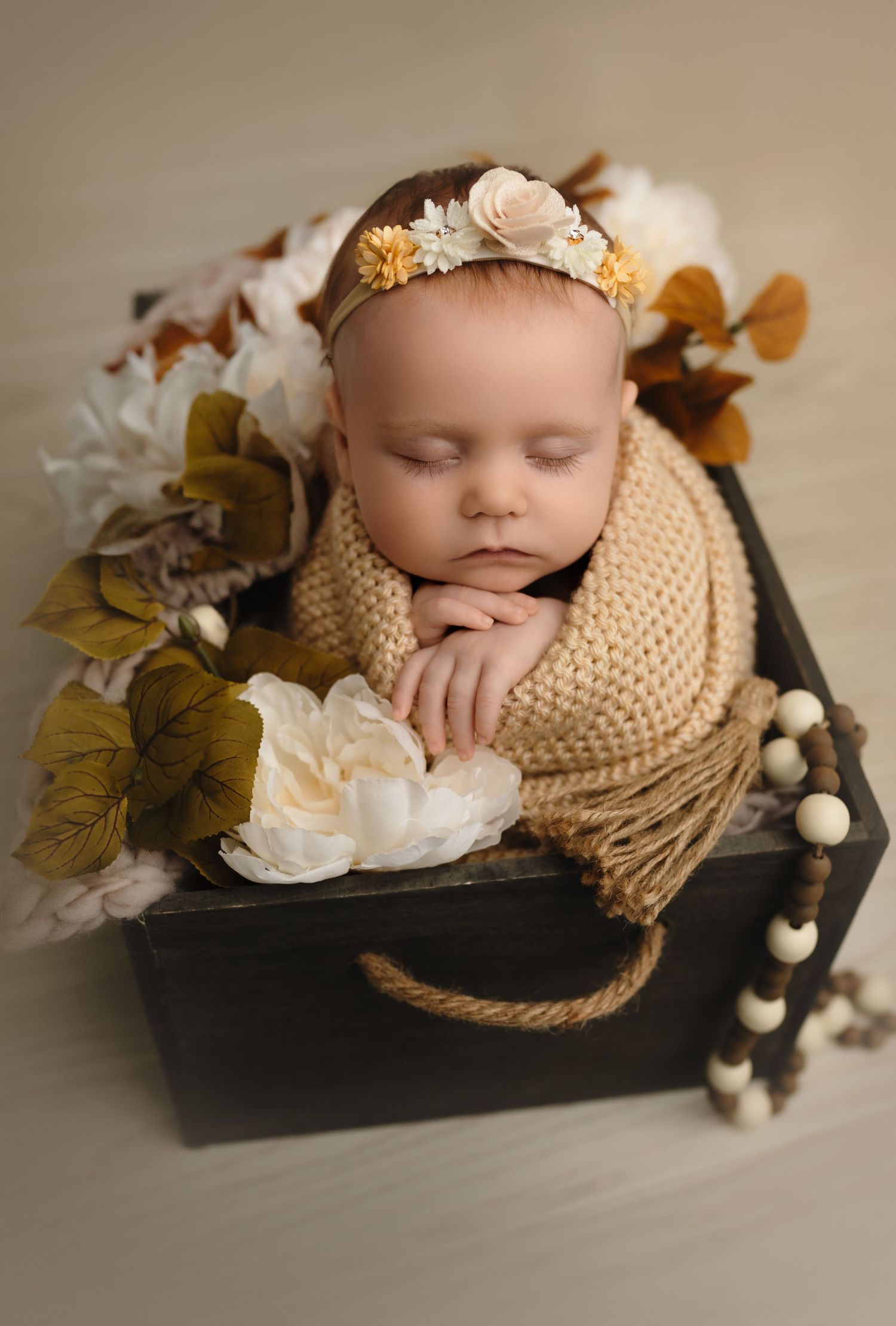 Charlottesville, Virginia newborn photographer, wrapped baby in box, studio session, potato pose, maternity, family