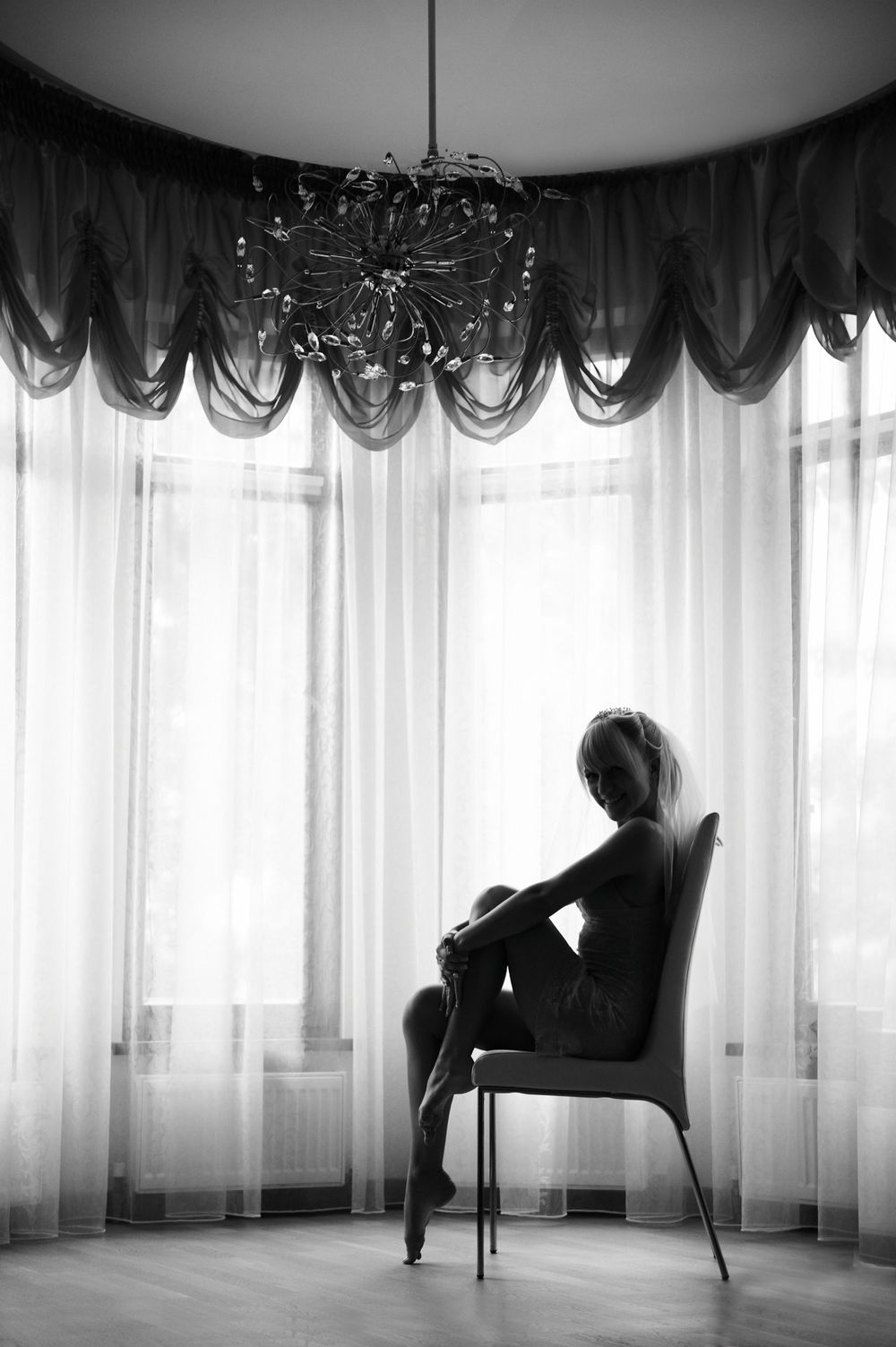 Bridal boudoir black and white photo in Edmonton.