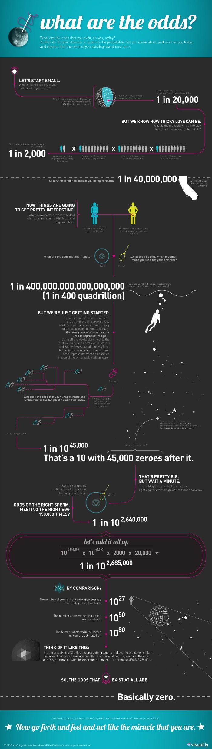 infographic about the chances os being born in the universe