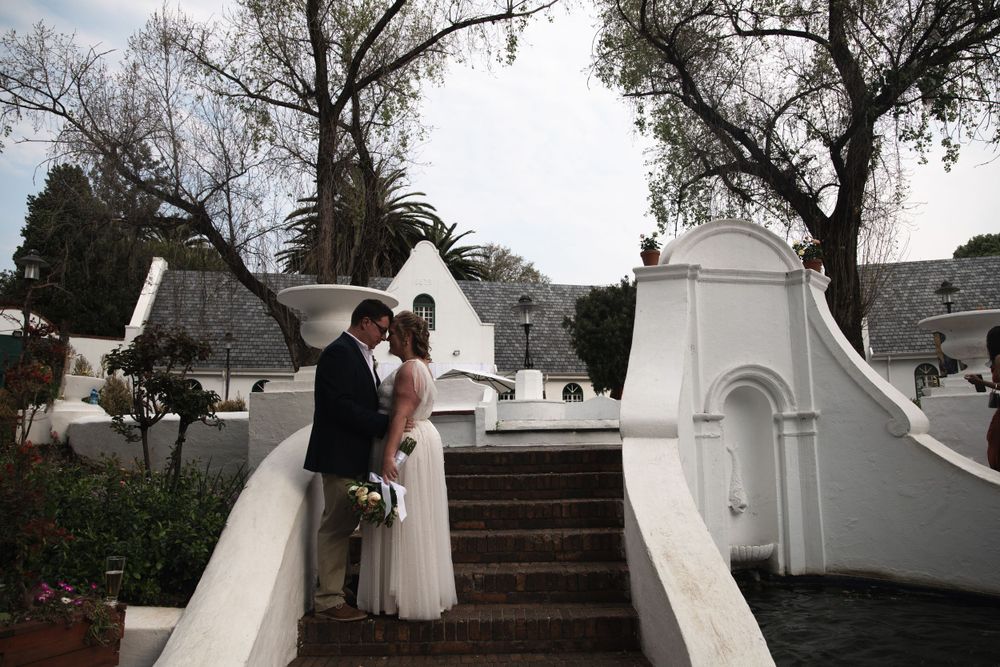 The bride and groom at a wedding shoot