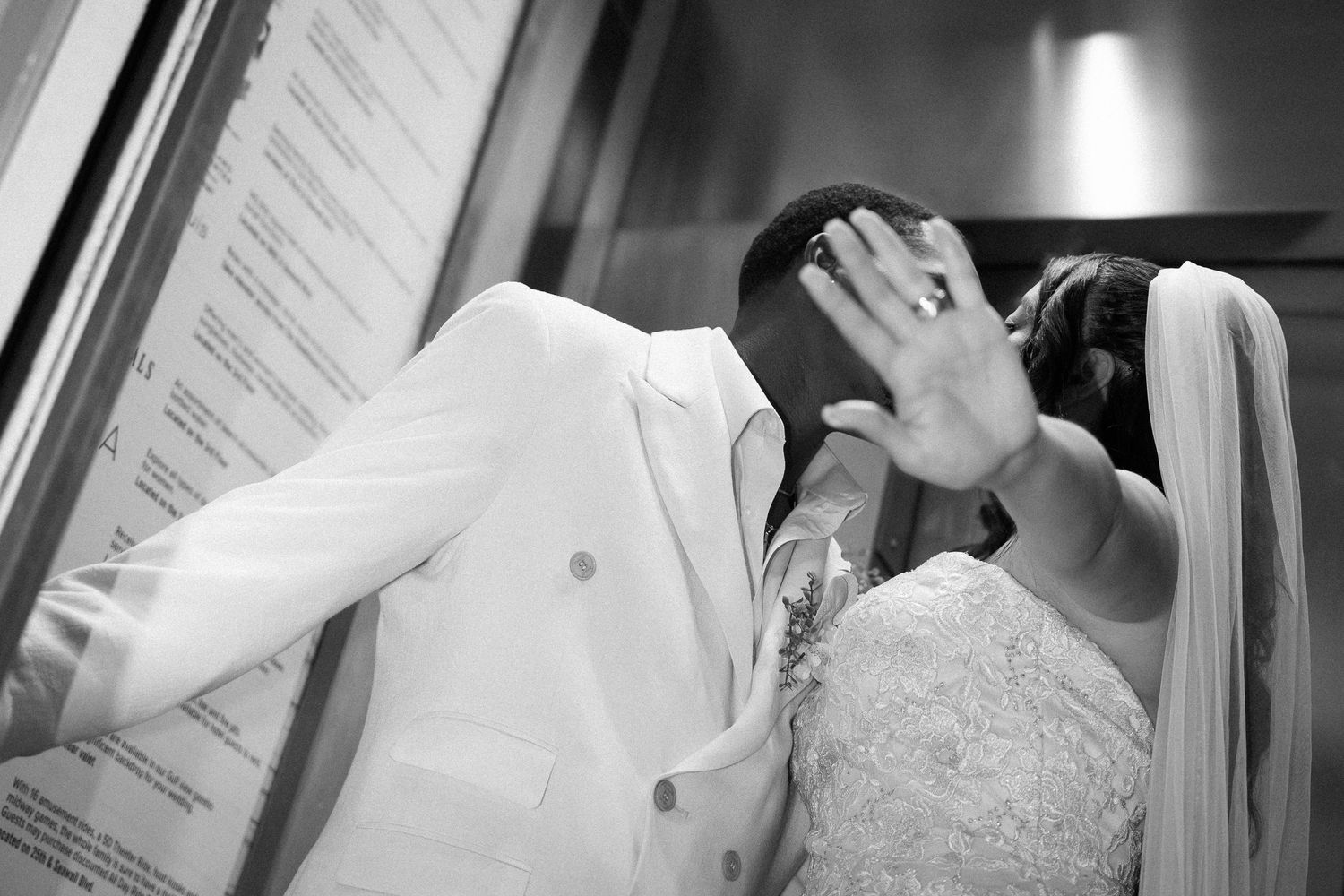 Close-up of bride and groom in emotional hug - romantic and cinematic