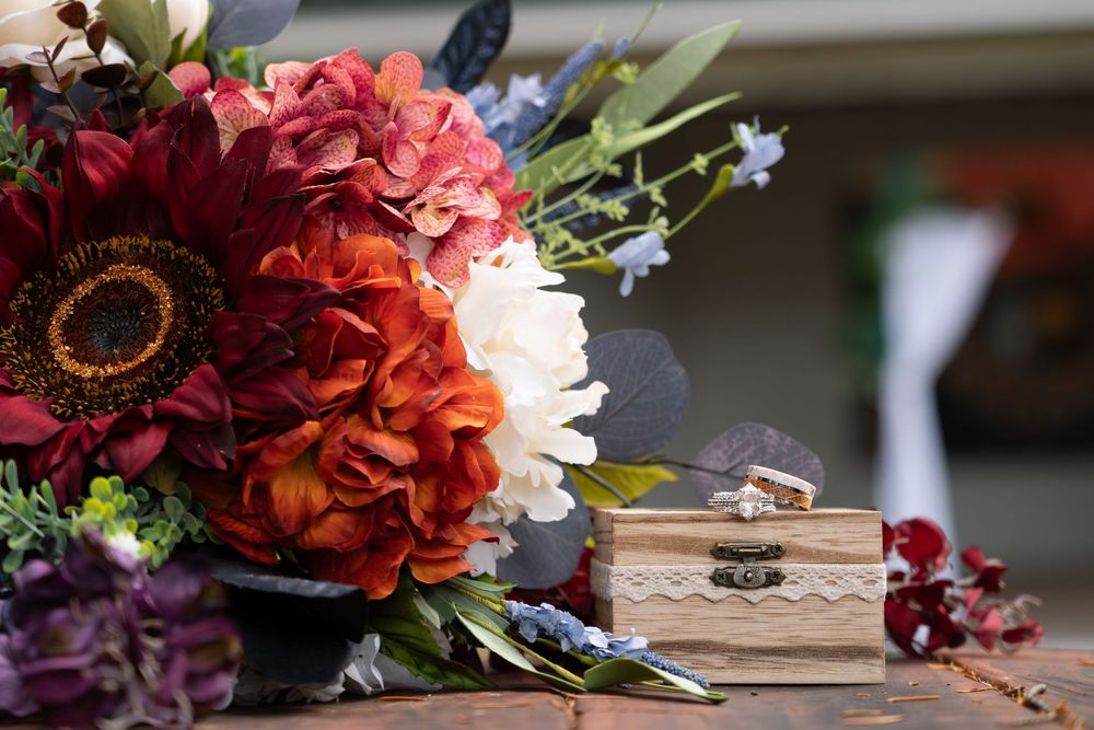 Detail wedding rings and bouquet photo, captured by Savvy Photography - Seattle Wedding Photographer