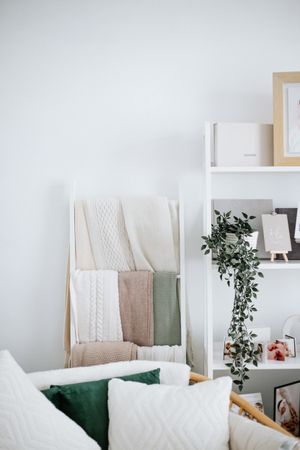collection of blankets at natural light studio for a newborn photoshoot in Mansfield, Nottingham
