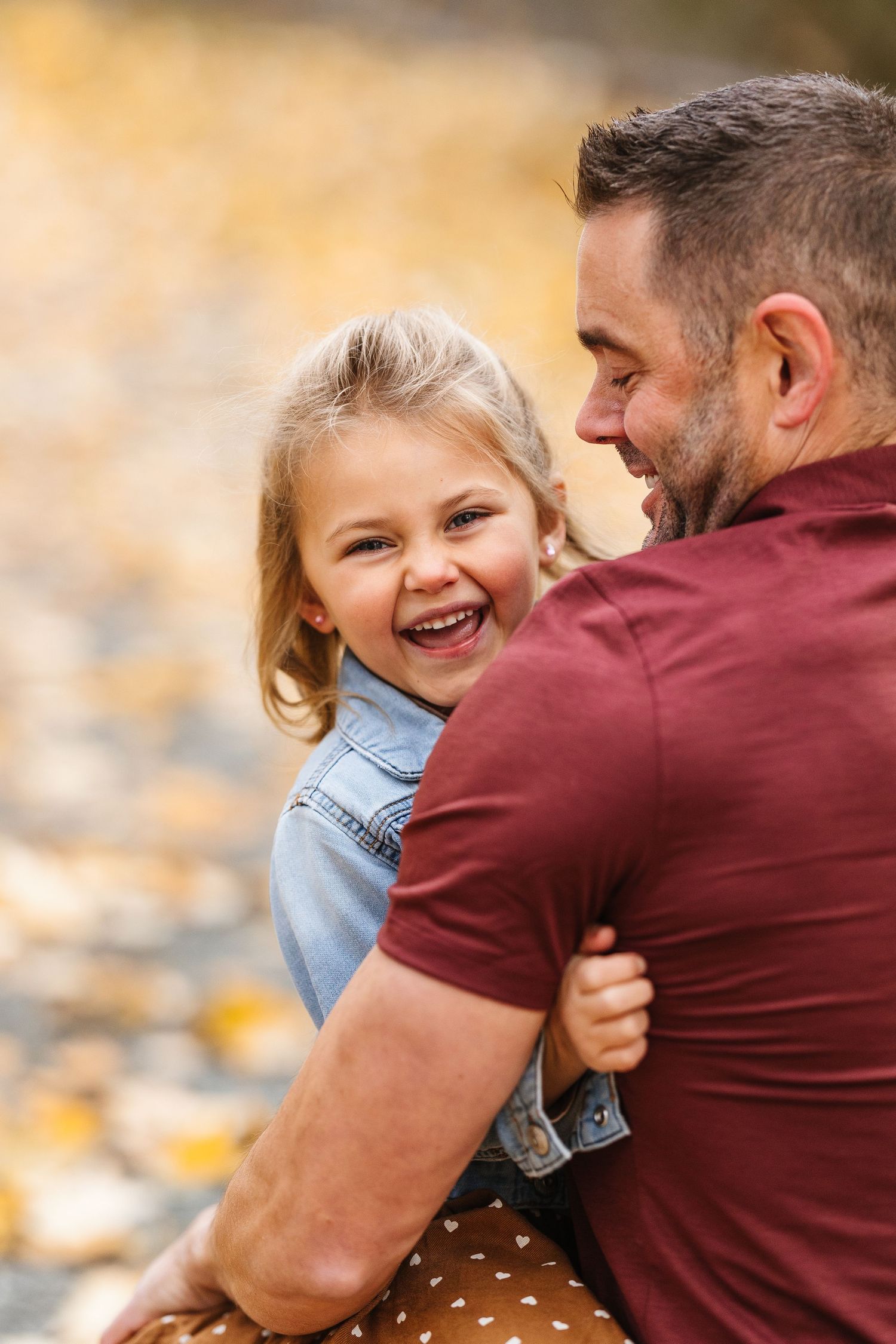 A series of candid moments showing joyful interaction between two people against a warm autumn background.