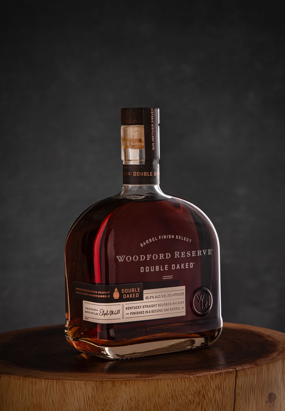 Memphis Product Photography shot of Bourbon bottle on dark background.