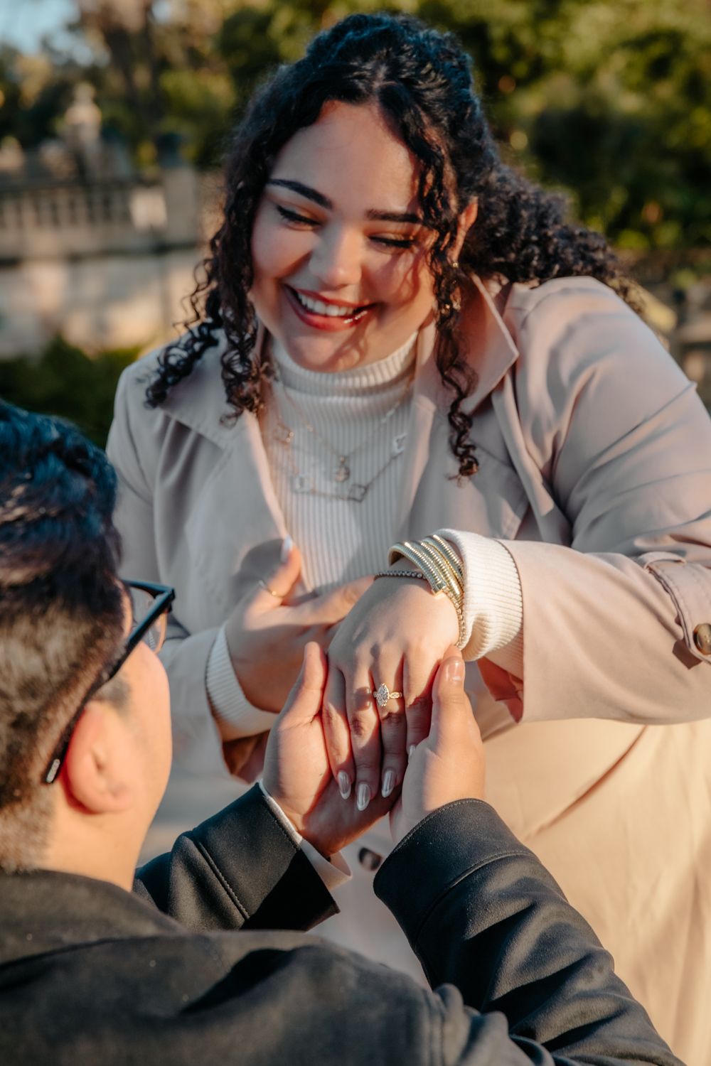 Emotional candid laugh winter sunrise Barcelona Surprise proposal Barcelona BarcelonaLoversPH