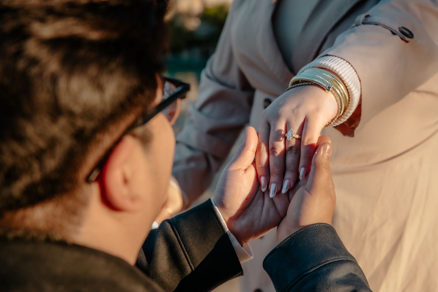 Joyful couple at top terrace Ciutadella Park Surprise proposal Barcelona BarcelonaLoversPH