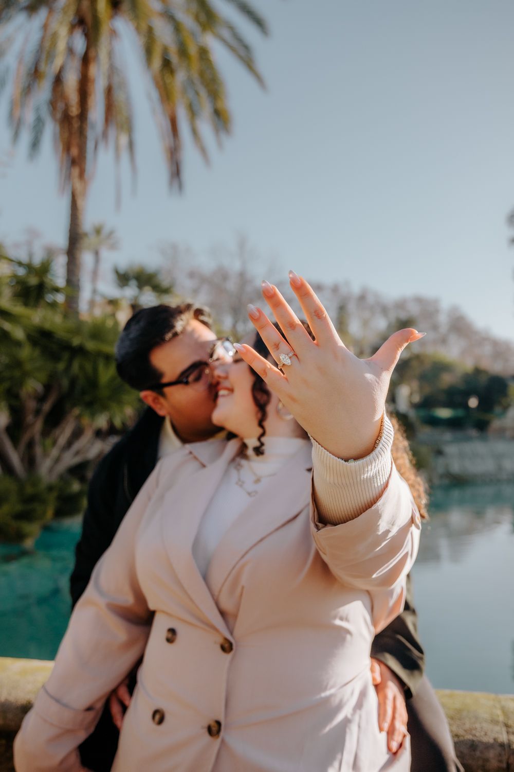 Romantic walking shot fountain stairs Barcelona Surprise proposal Barcelona BarcelonaLoversPH