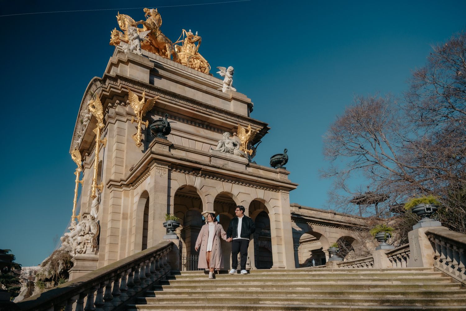 Excited tears after proposal fountain backdrop Barcelona Surprise proposal Barcelona BarcelonaLoversPH