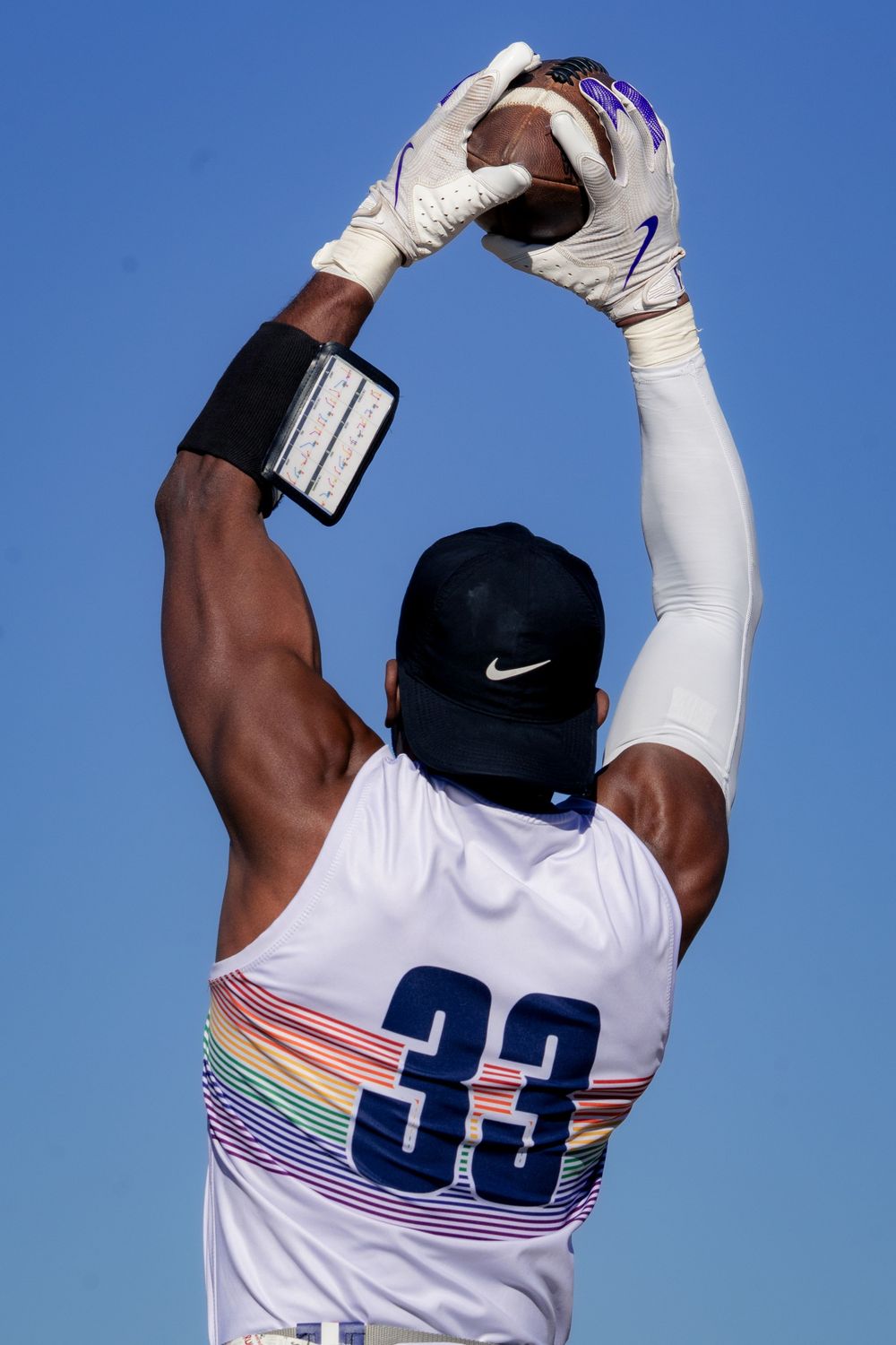 A flag football player makes a catch at the Sin City Classic tournament hosted by NGFFL