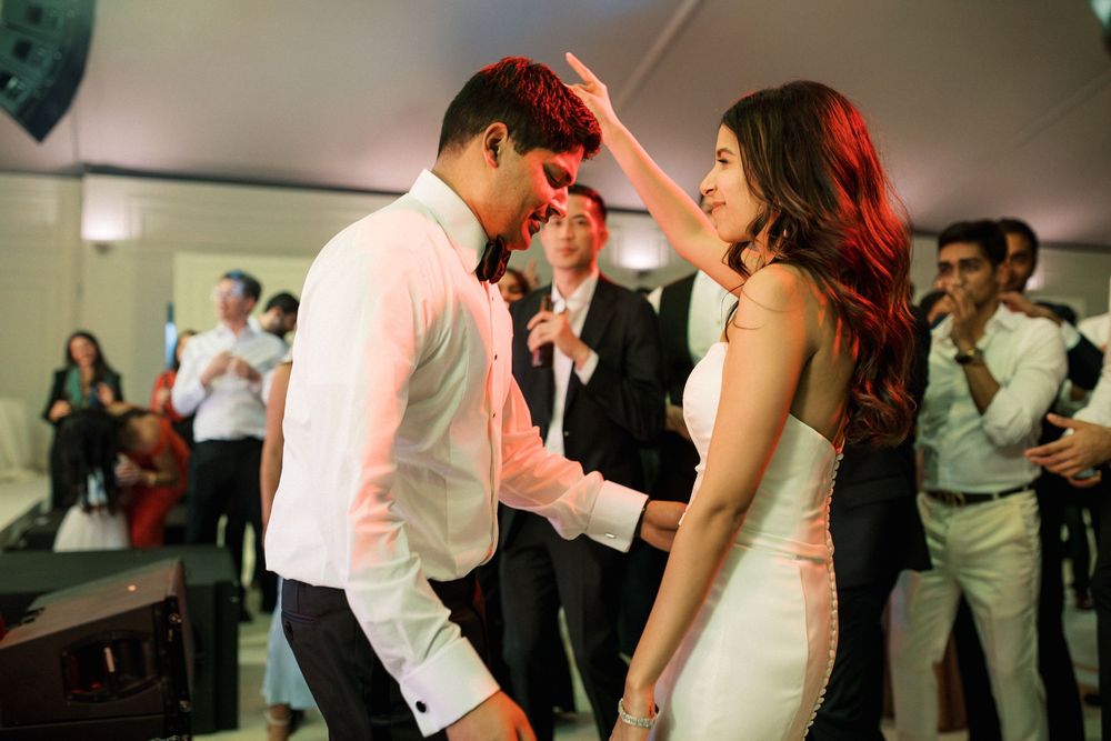 Intimate moment between bride and groom during luxury Indian wedding at Correio-Mor, Portugal