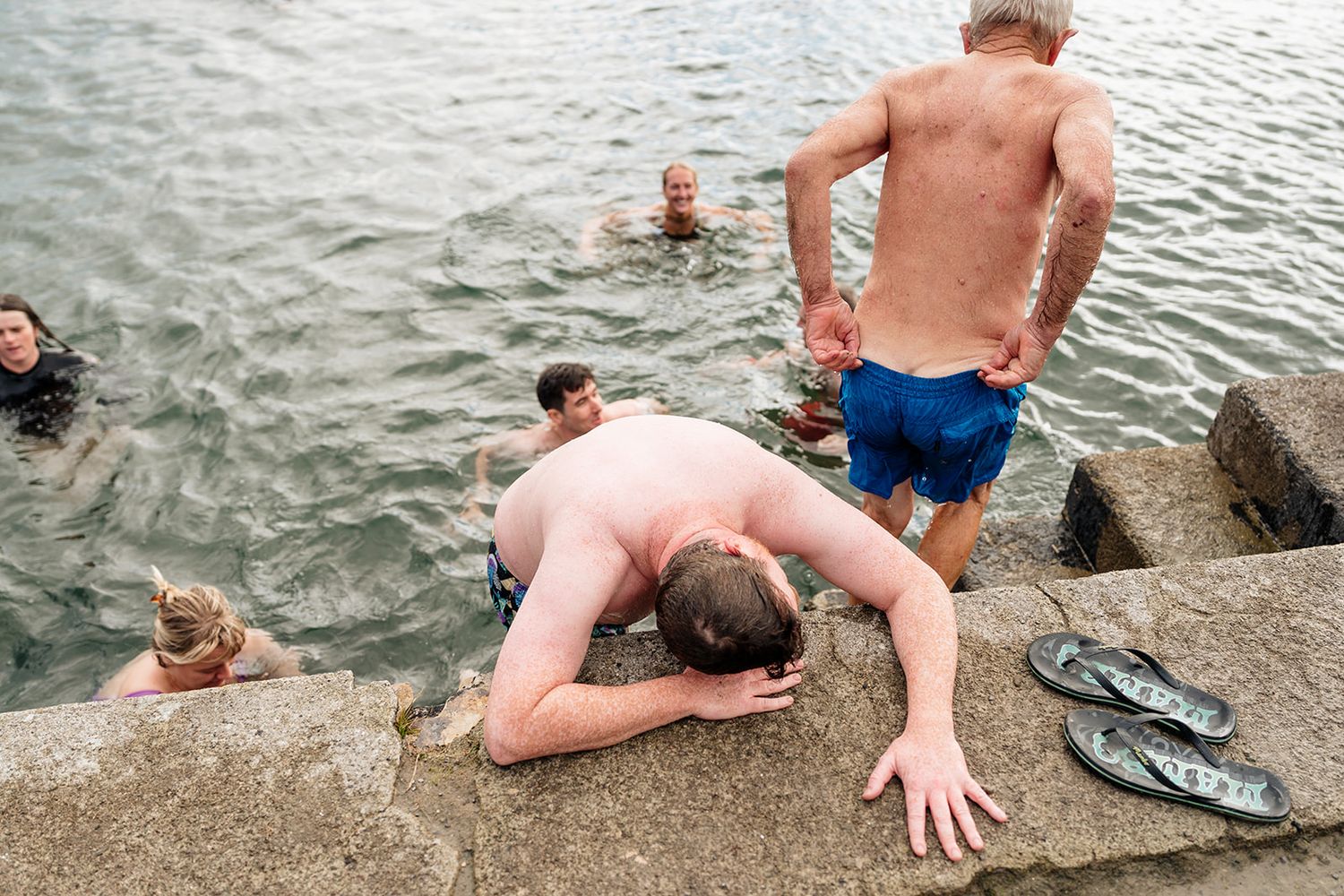 People swimming before wedding at Inish Beg