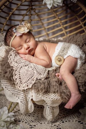 newborn session sleeping baby neutral style
