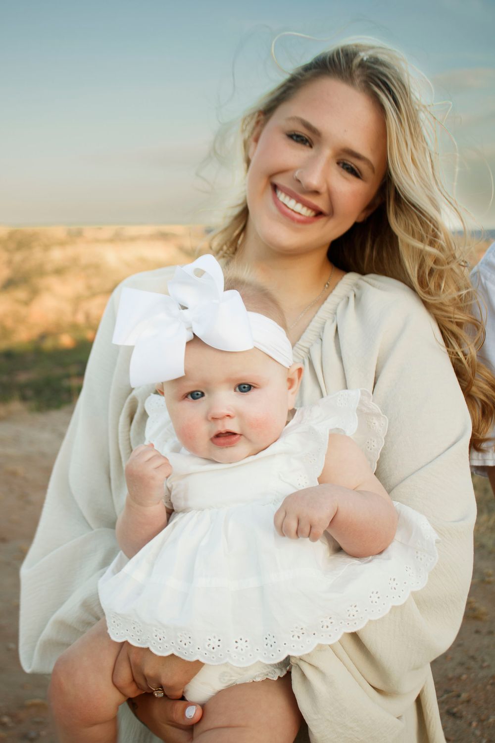 A mother and daughter during a family photo session at Palo Duro Canyon State Park in Canyon, Texas