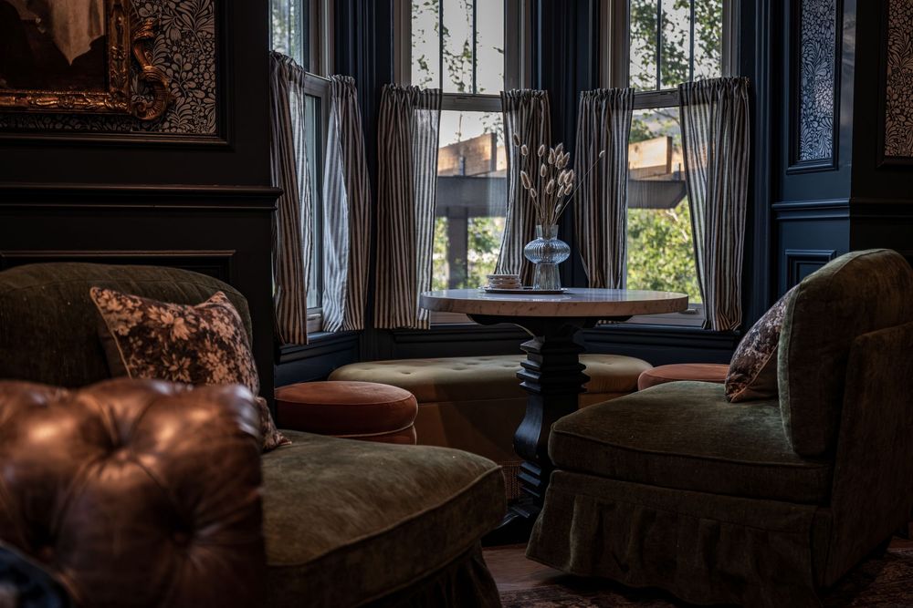 Breakfast nook in the luxury boutique hotel The Dove Inn in Golden, CO.