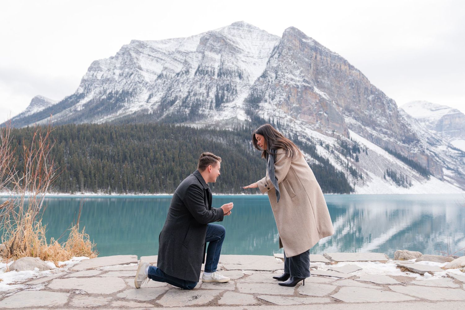 Couple engagement session Lake Louise Banff National Park Alberta Canada