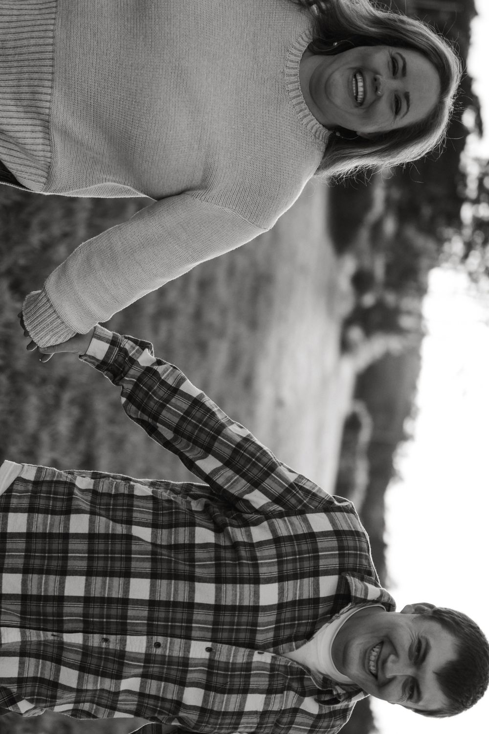 Black and white portrait series showing person in plaid shirt with different poses and expressions.