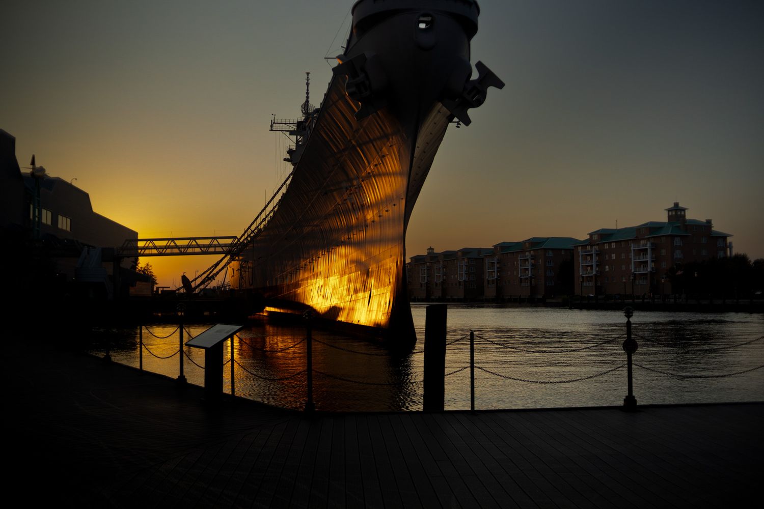 USS Wisconsin at sunset