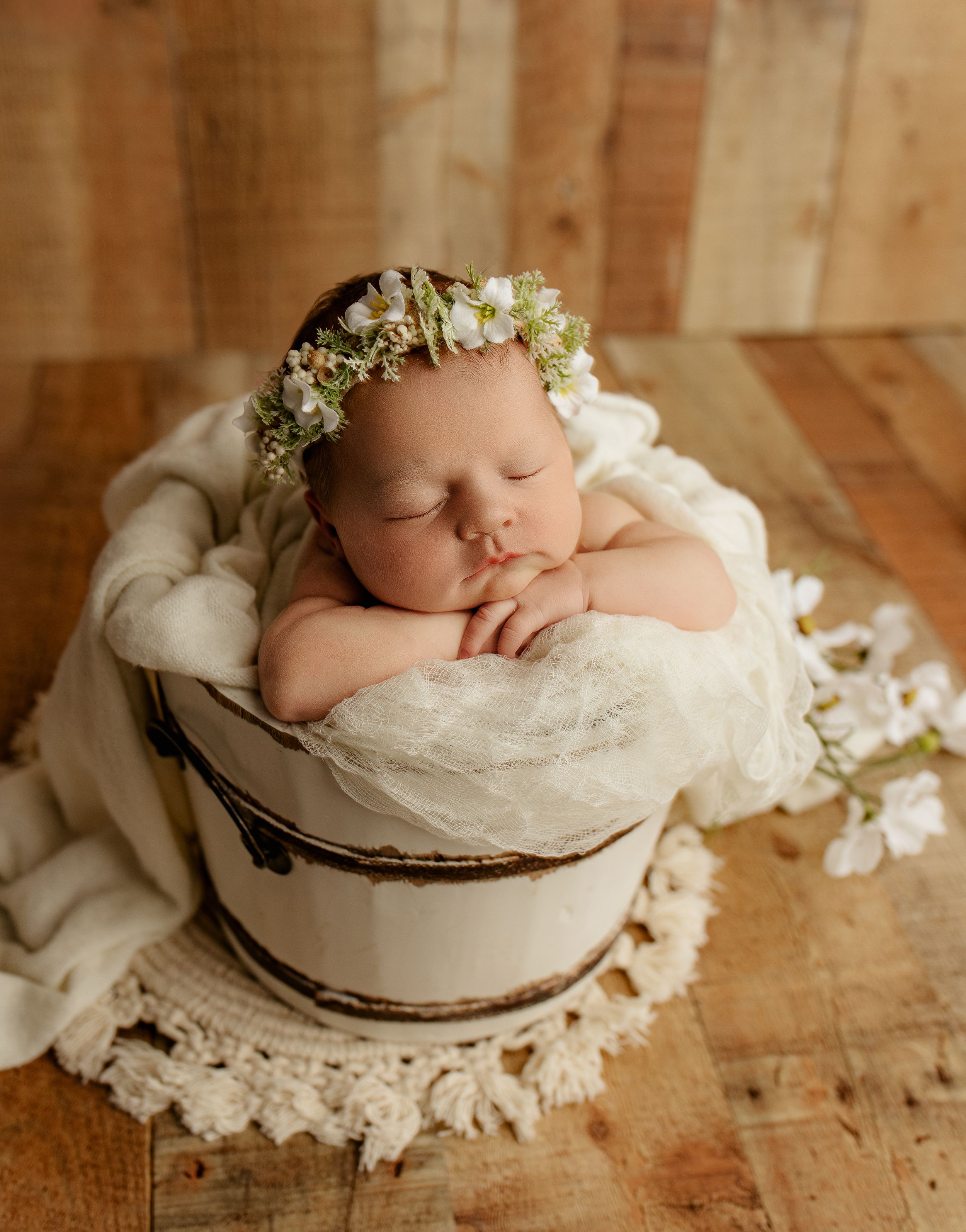 Bailey's Photography | Scioto County | Newborn Photographer | Floral Bucket Pose | Baby Photography Southern Ohio